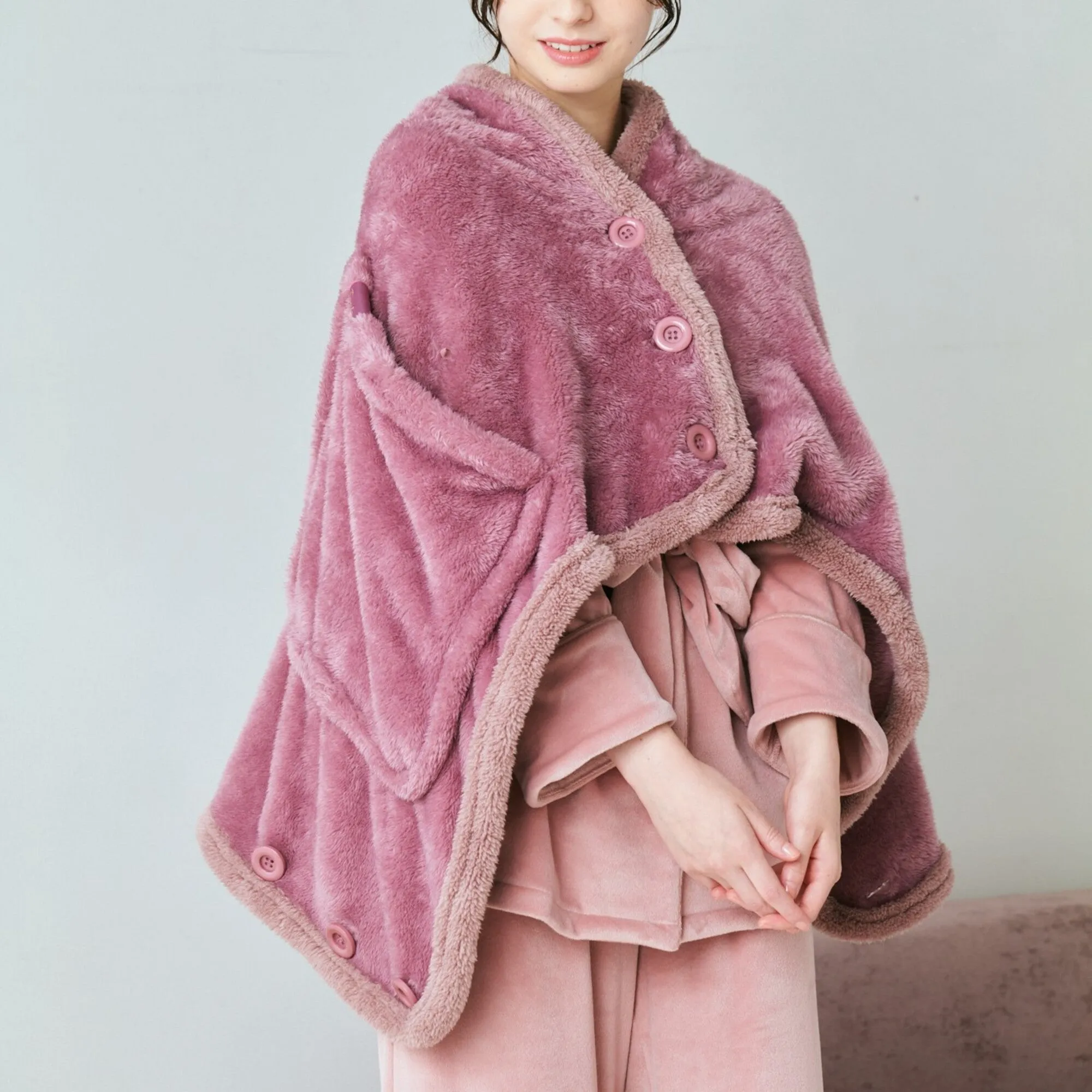 Warm Fleece 4Way Poncho Purple