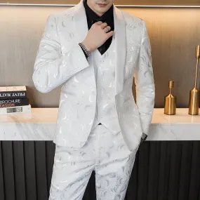 Wedding Embossed Dress Suit Three-piece Suit For Men