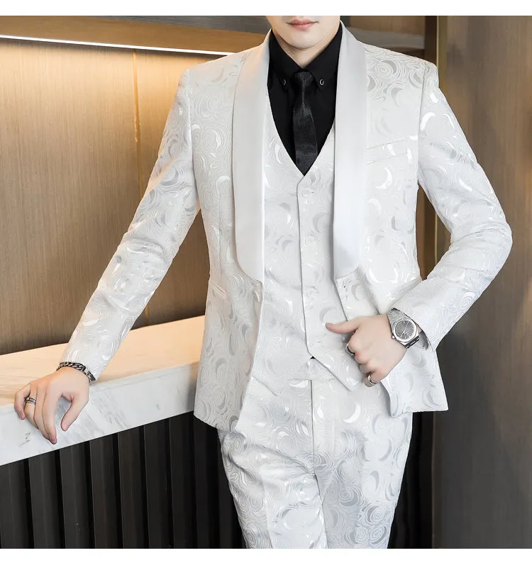 Wedding Embossed Dress Suit Three-piece Suit For Men