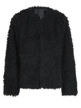 Wenkouban-Winter outfits Christmas Black Friday Black Open Stitches Fuzzy Short Faux Fur Coat