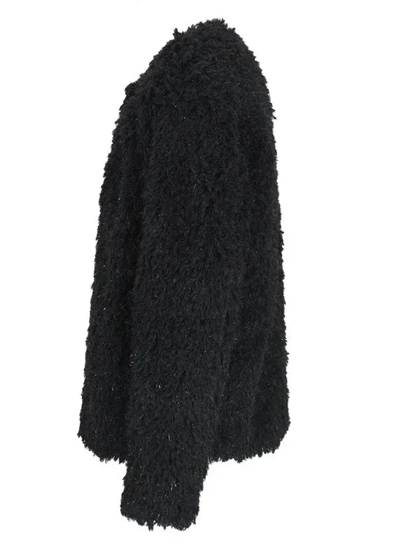 Wenkouban-Winter outfits Christmas Black Friday Black Open Stitches Fuzzy Short Faux Fur Coat