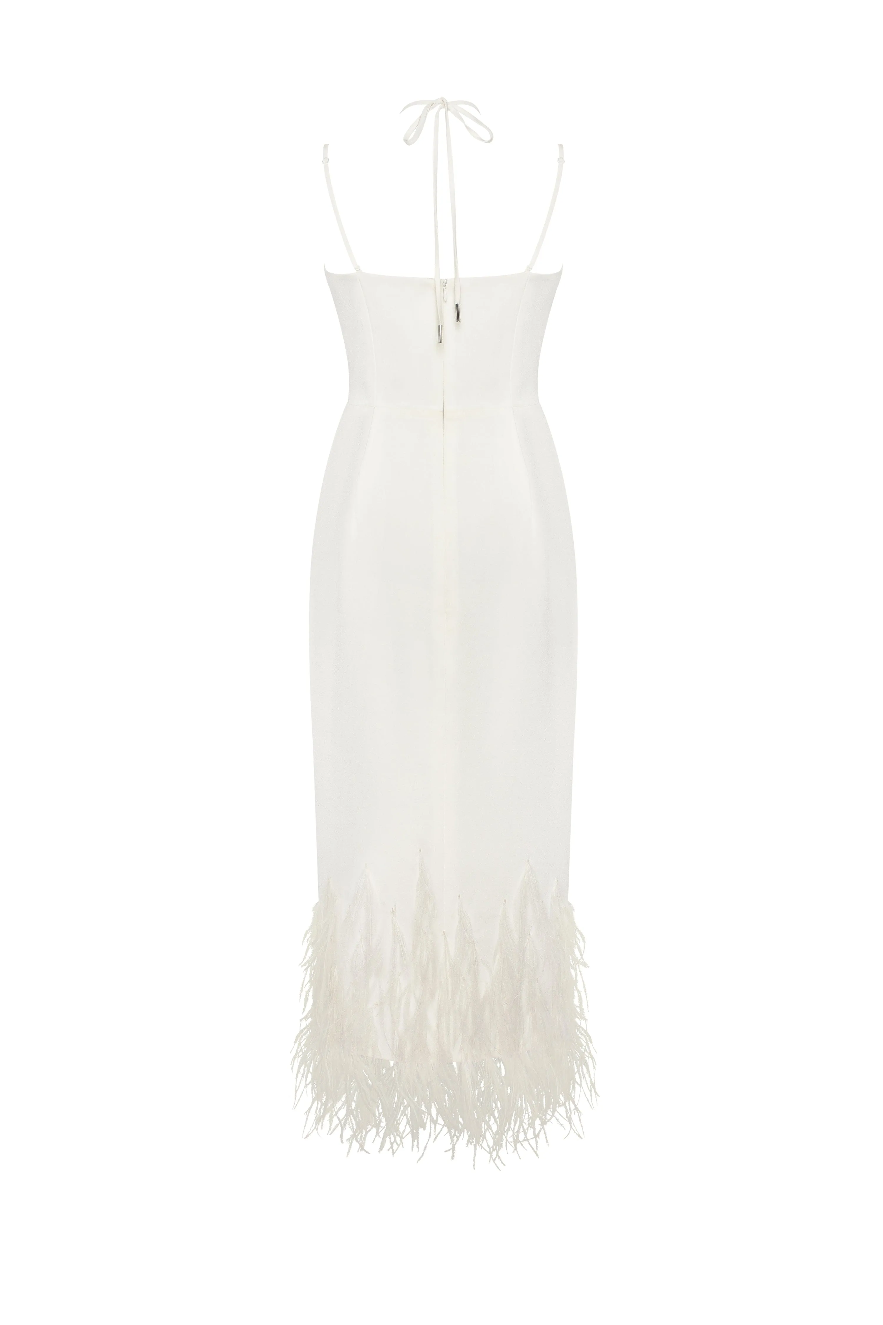 White cocktail dress decorated with feathers, Xo Xo