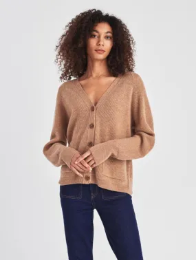 White   Warren - Cashmere Ribbed Patch Pocket Cardigan in Camel Heather