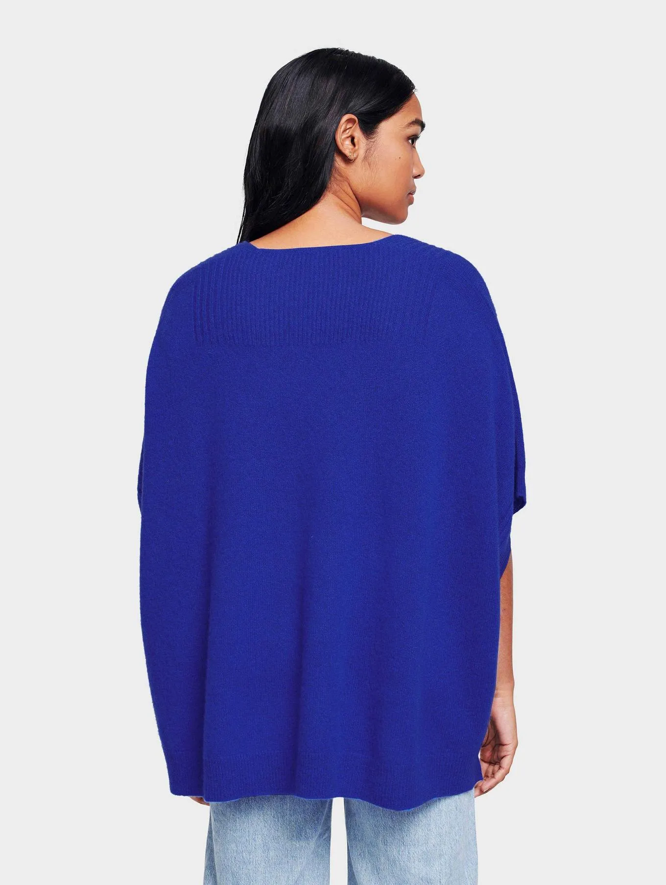 White   Warren - Rib Trim Poncho in Casa Blue