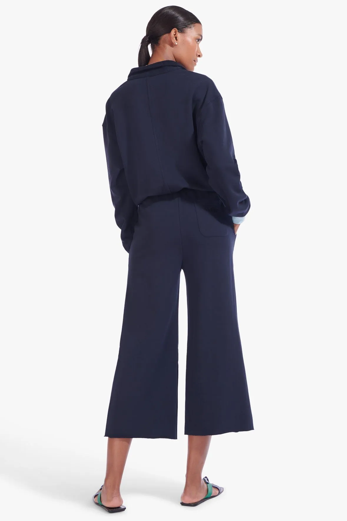 WIDE LEG CROPPED SWEATPANTS | DEEP SEA