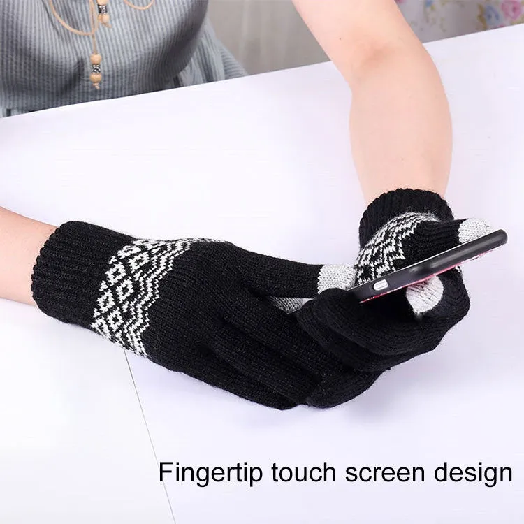 Winter Touch Screen Gloves Women Men Warm Stretch Knit Mittens Imitation Wool Thicken Full Finger Gloves(C-Navy Blue)