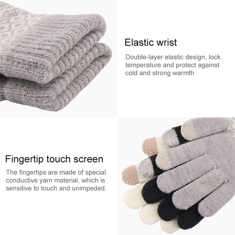 Winter Touch Screen Gloves Women Men Warm Stretch Knit Mittens Imitation Wool Thicken Full Finger Gloves(C-Navy Blue)