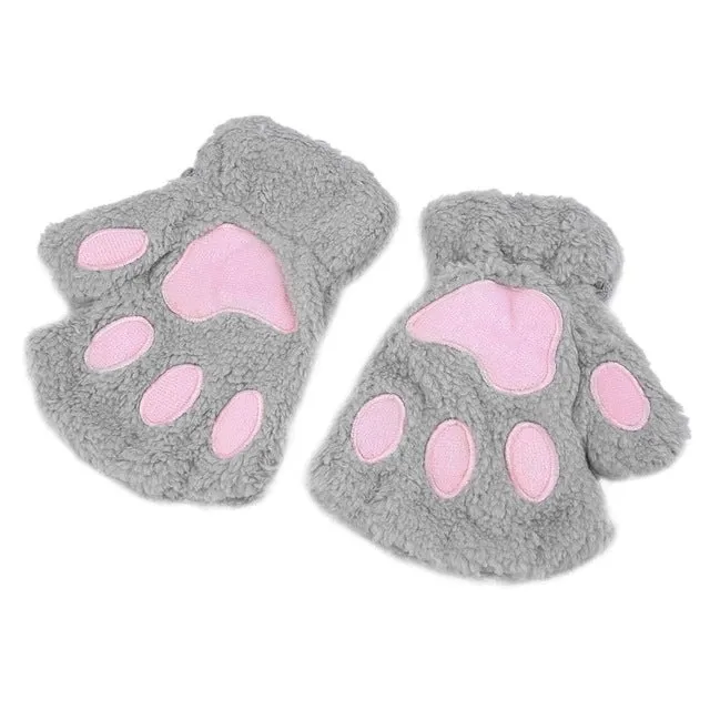 Winter Warmth Fingerless Plush Gloves Fluffy Bearr Claw /Cat Animal Paw Soft Warm Lovely Cute Women Half Finger Covered Gloves