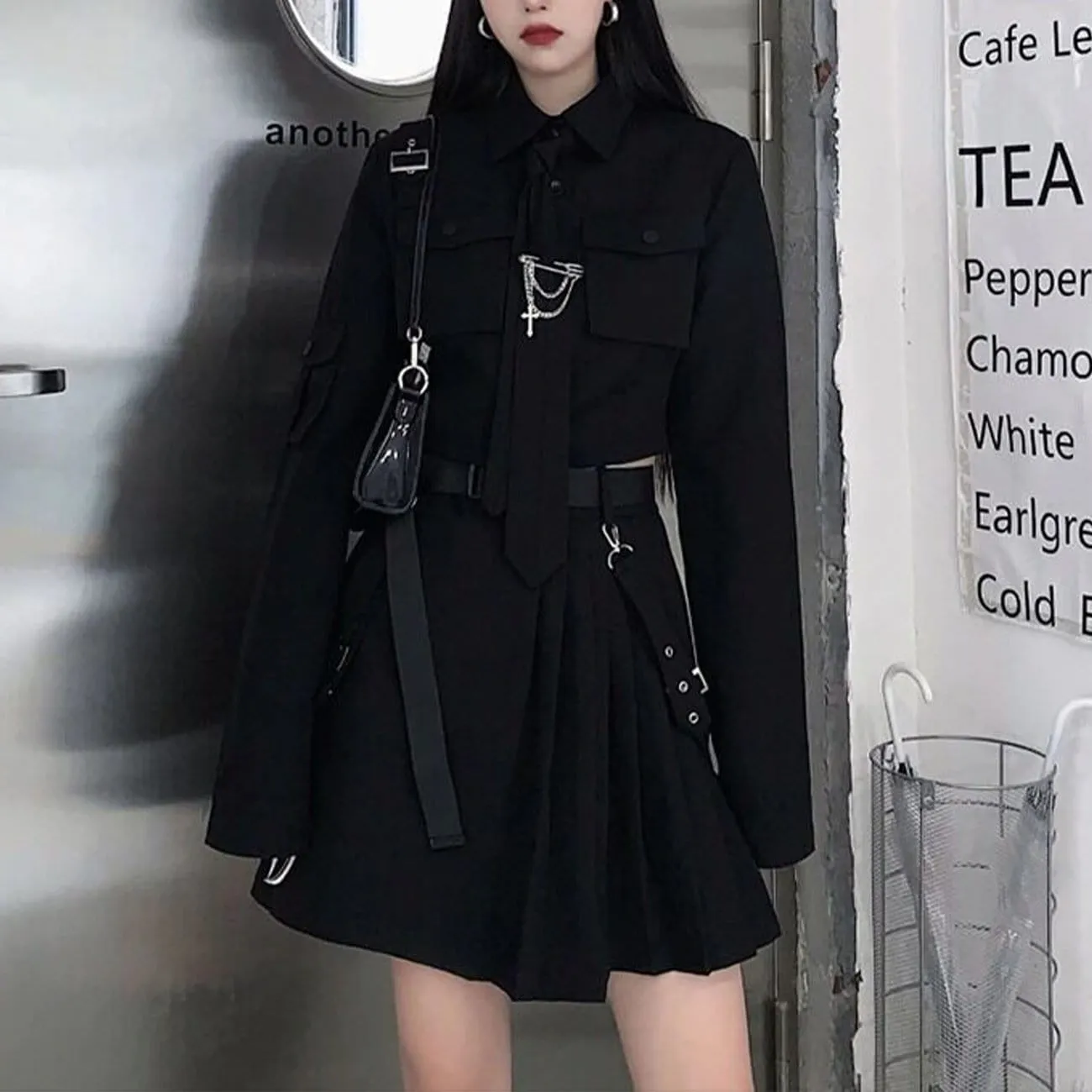 WLS Dark Gothic Exposed Waist Skirt Suit