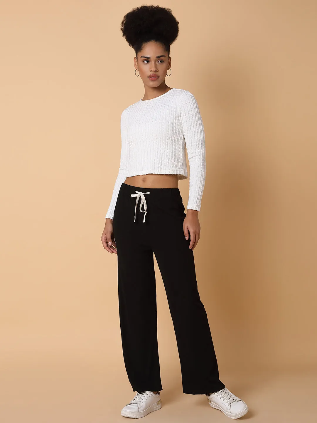 Women Flat Front Solid Black Trousers