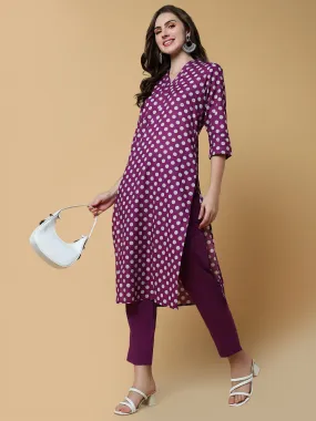 Women Geometric Purple Straight Kurta Set