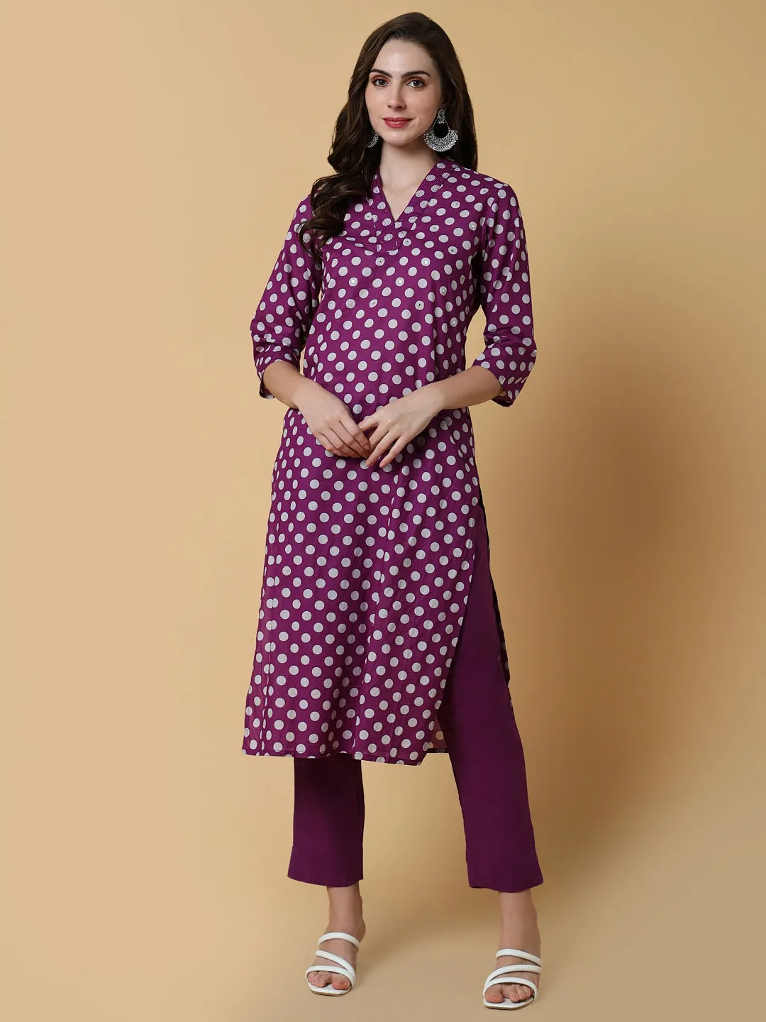 Women Geometric Purple Straight Kurta Set