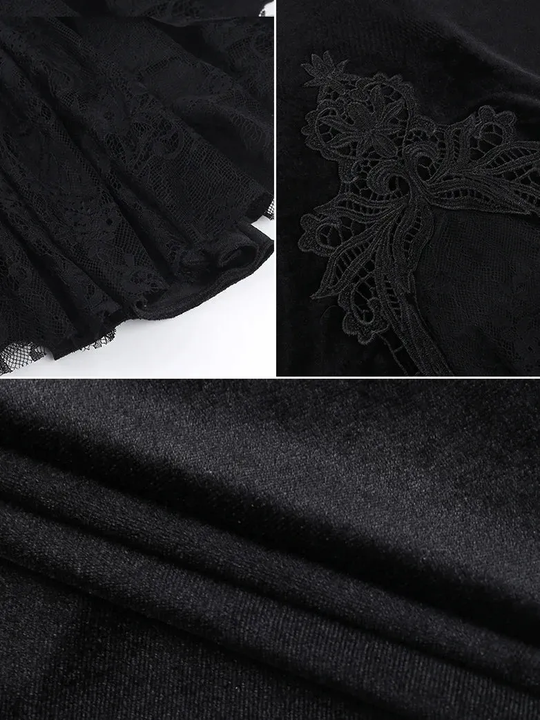 Women Gothic Velvet Patchwork Lace Bodycon Skirt