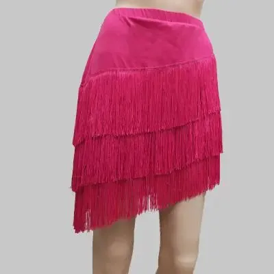 Women Latin Dance Skirt Tassels Fringes Competition Performance Costume