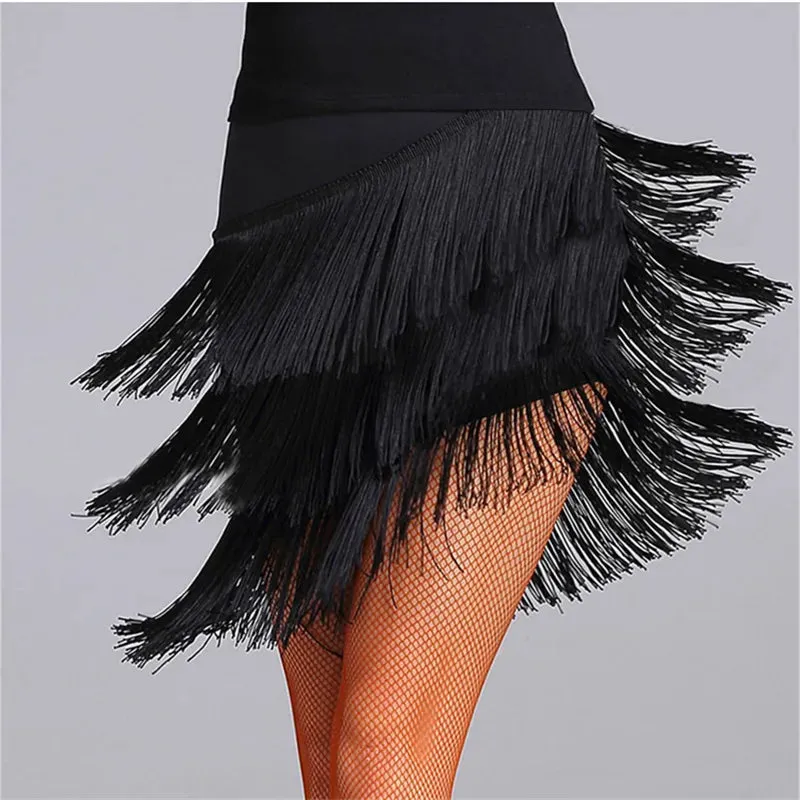 Women Latin Dance Skirt Tassels Fringes Competition Performance Costume