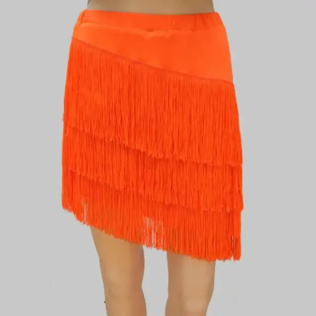 Women Latin Dance Skirt Tassels Fringes Competition Performance Costume