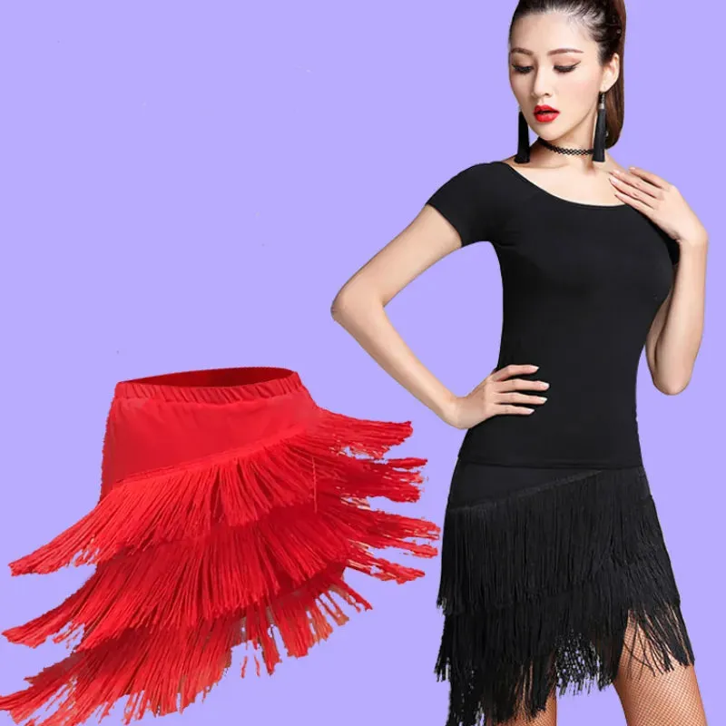 Women Latin Dance Skirt Tassels Fringes Competition Performance Costume