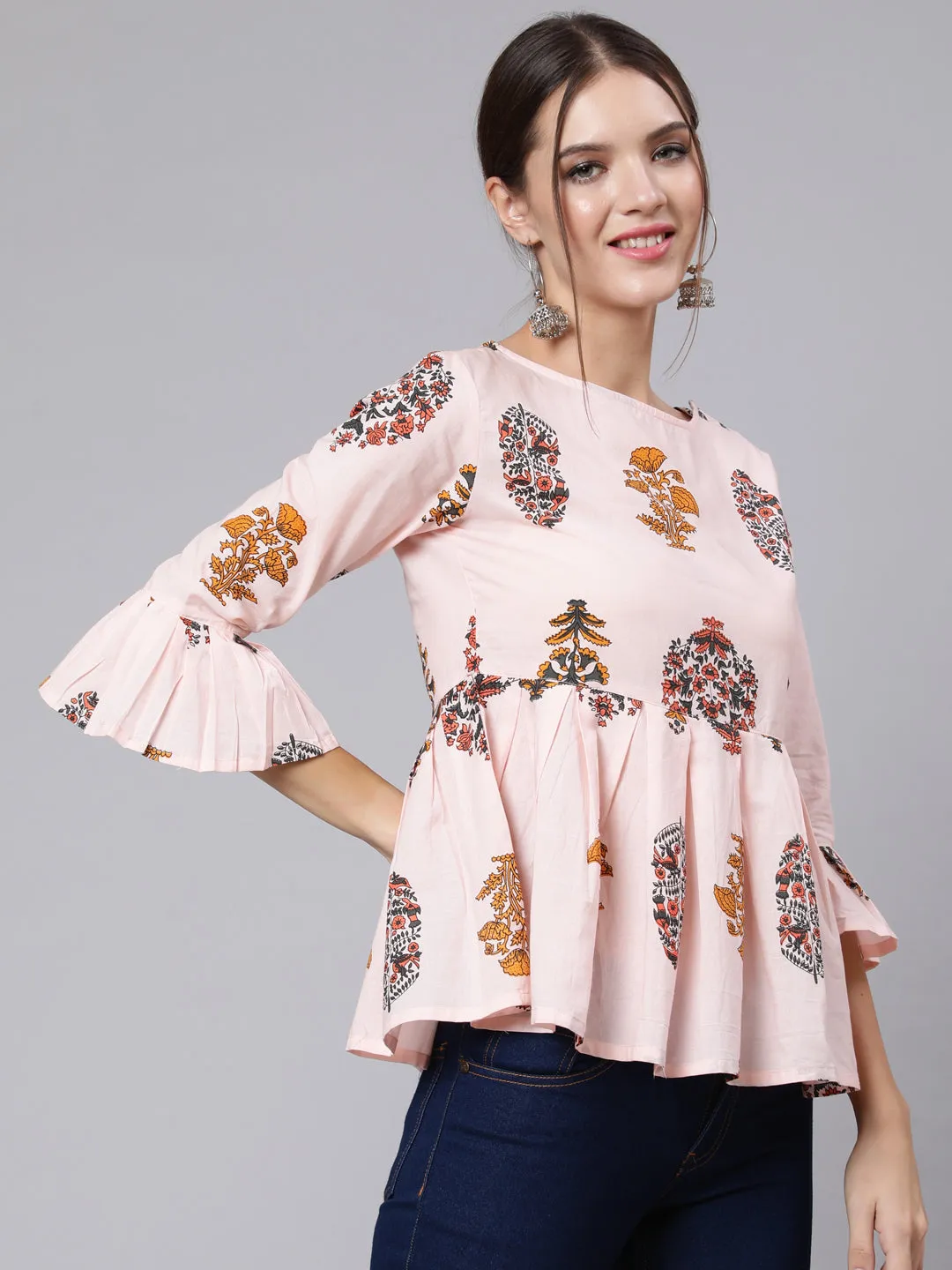 Women Multi Printed Tunic With Three Quarter Sleeves