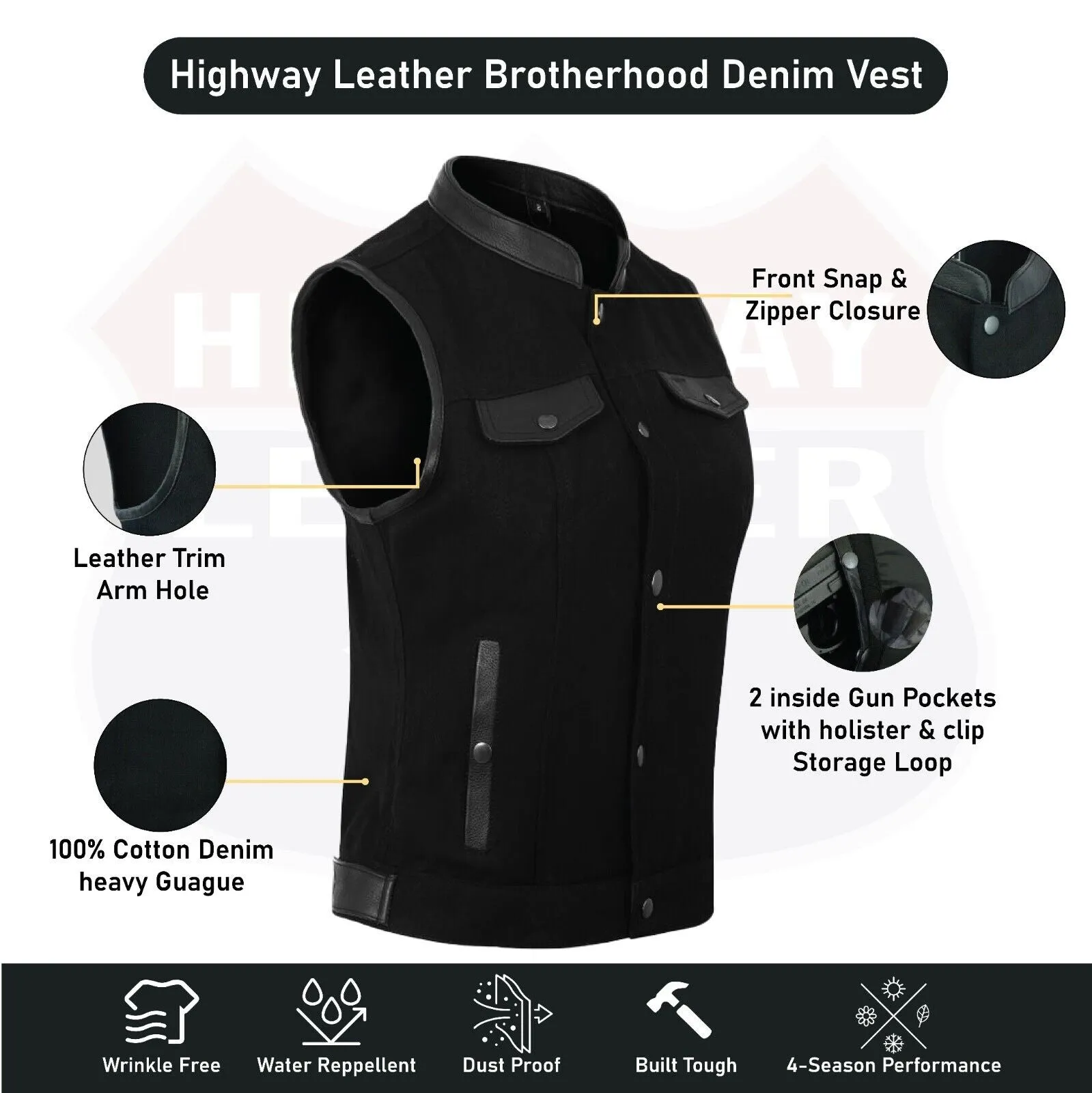 Womens Black Denim Motorcycle Vest