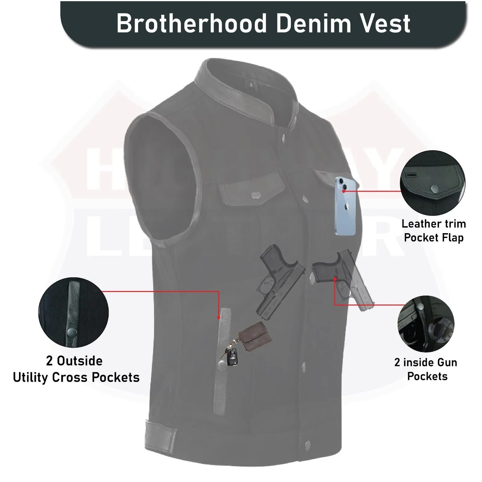 Womens Black Denim Motorcycle Vest