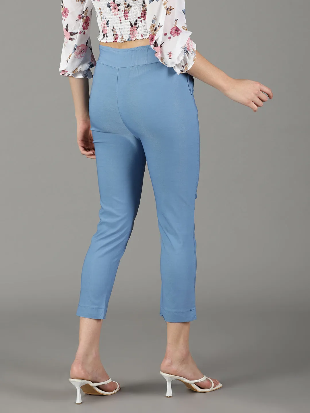 Women's Blue Solid Trouser