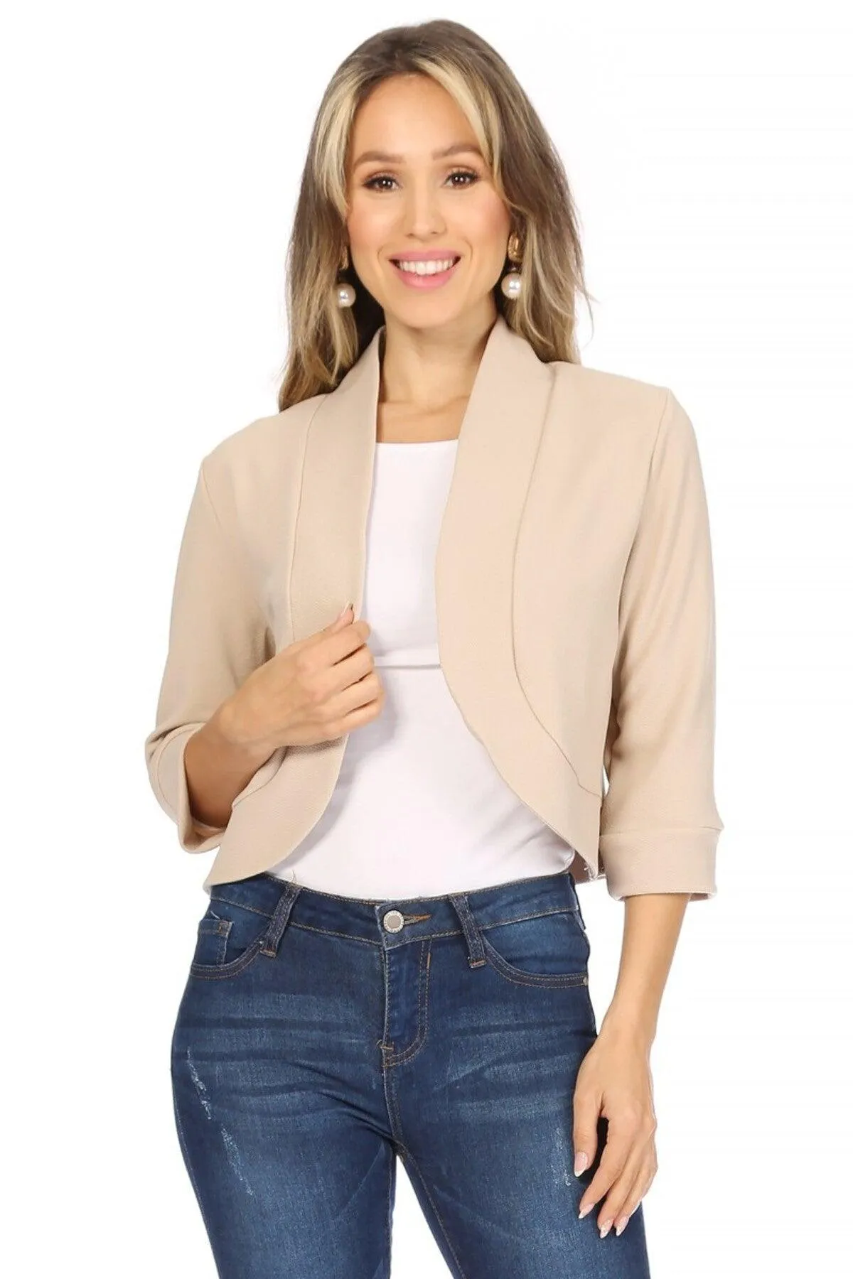 Women's Casual 3/4 Sleeve Bolero Open Front Cardigan