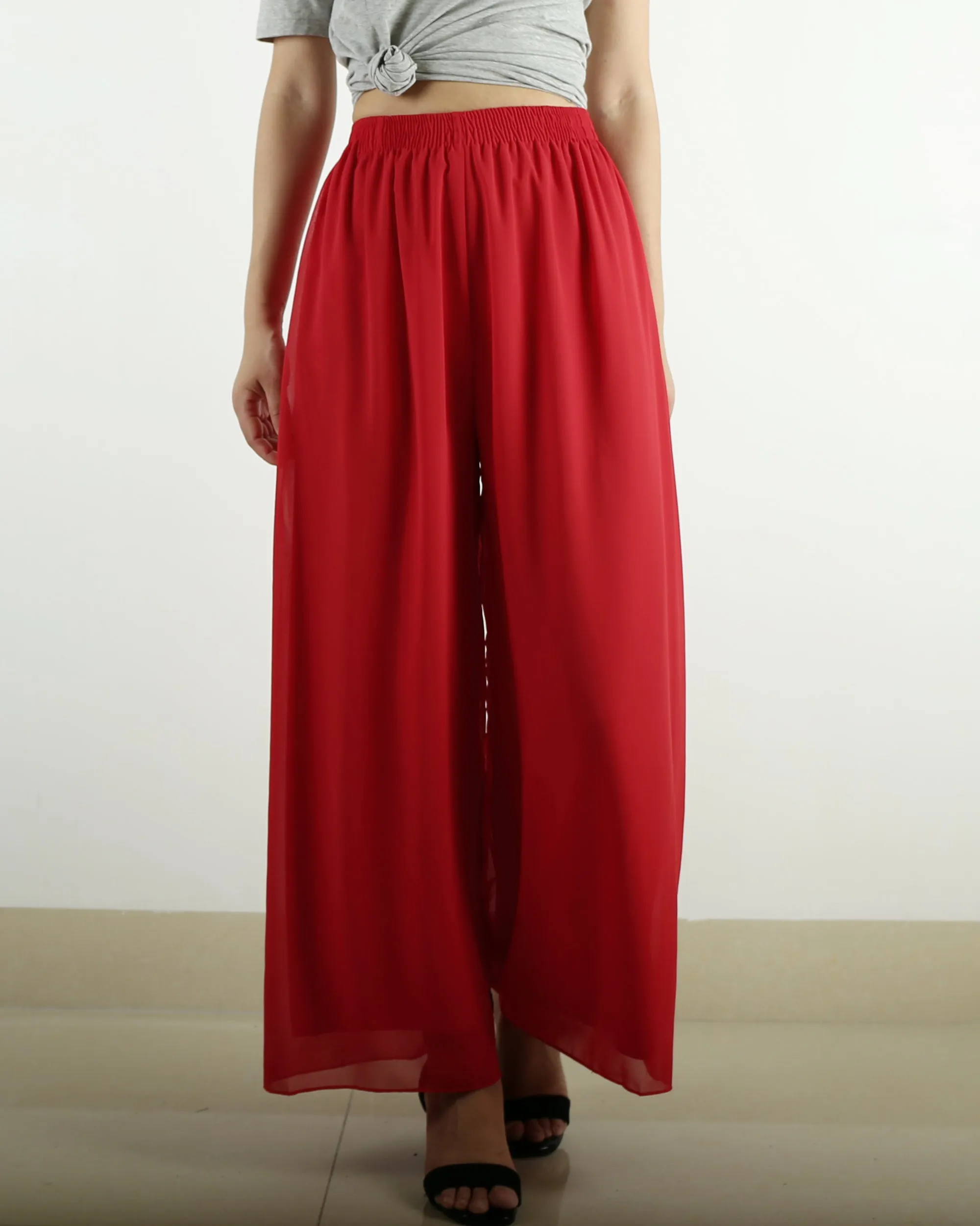 Women's chiffon skirt pants, wide leg pants,summer trousers, yoga pants, oversized casual customized pants (K1712)