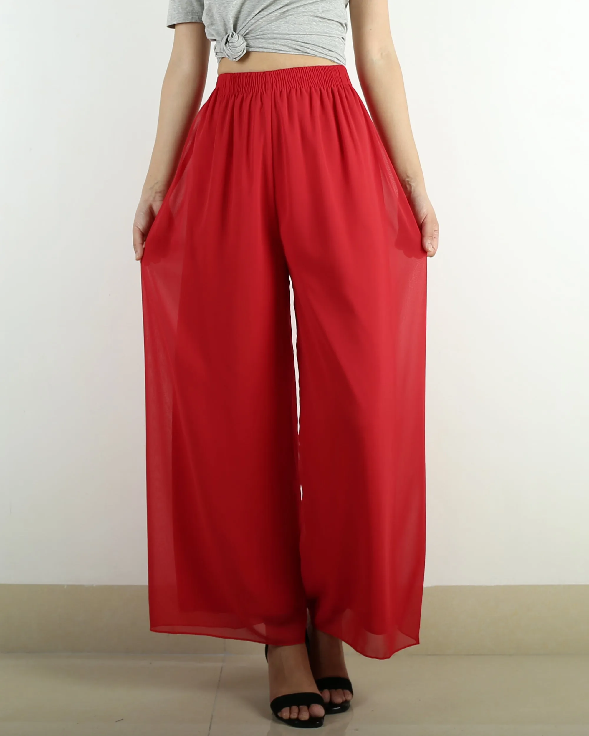 Women's chiffon skirt pants, wide leg pants,summer trousers, yoga pants, oversized casual customized pants (K1712)