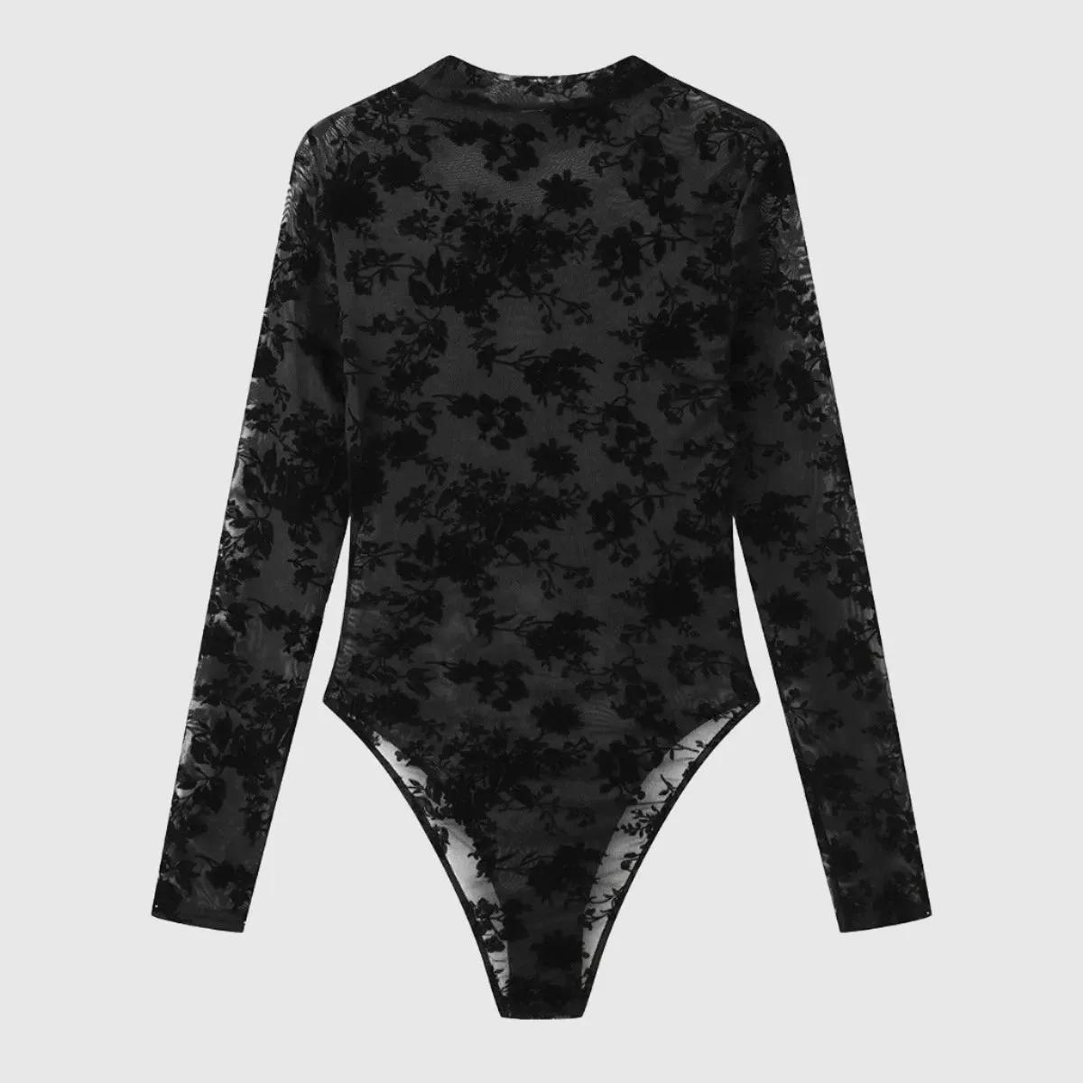 Women's Elegant Lace Pattern Long Sleeve Bodysuit