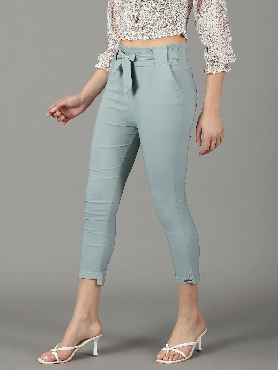 Women's Grey Solid Cigarette Trouser