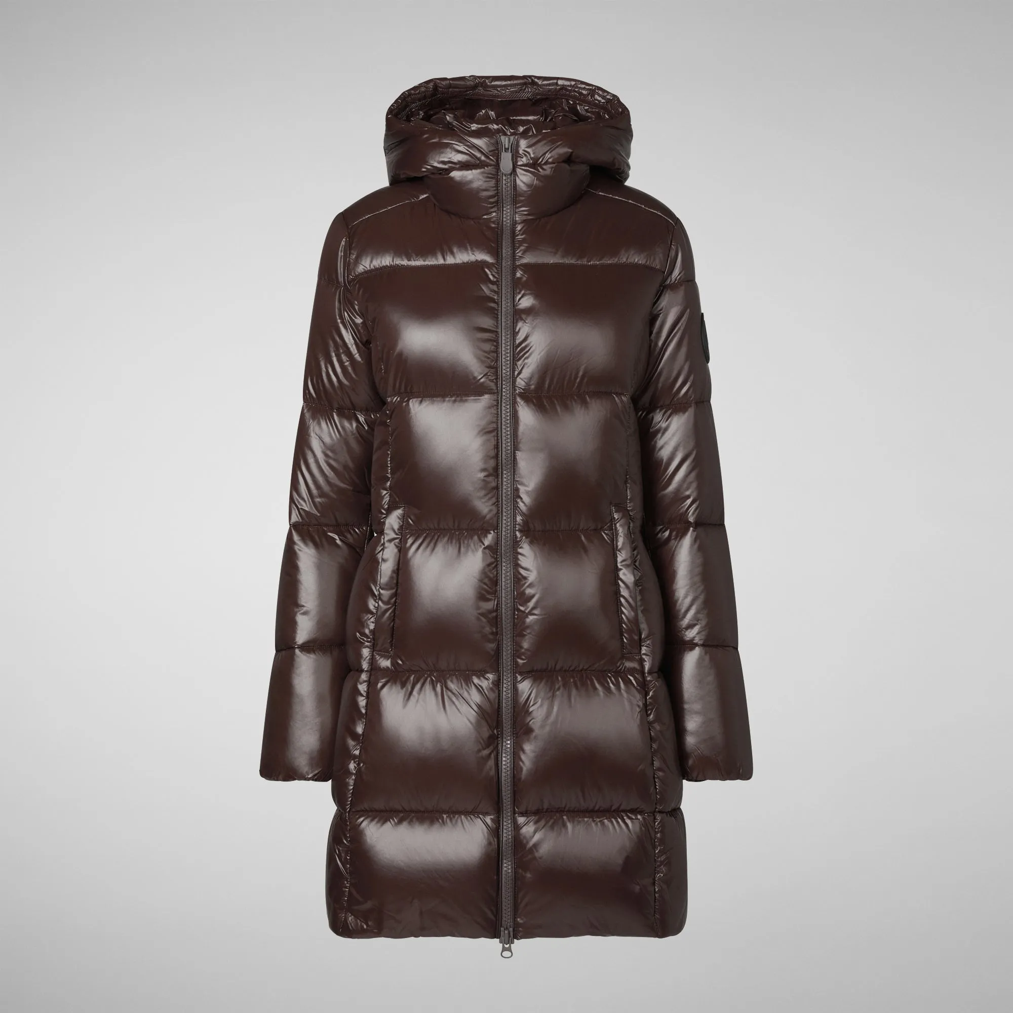 Women's Hooded Animal free Puffer Coat Ines in Brown Black