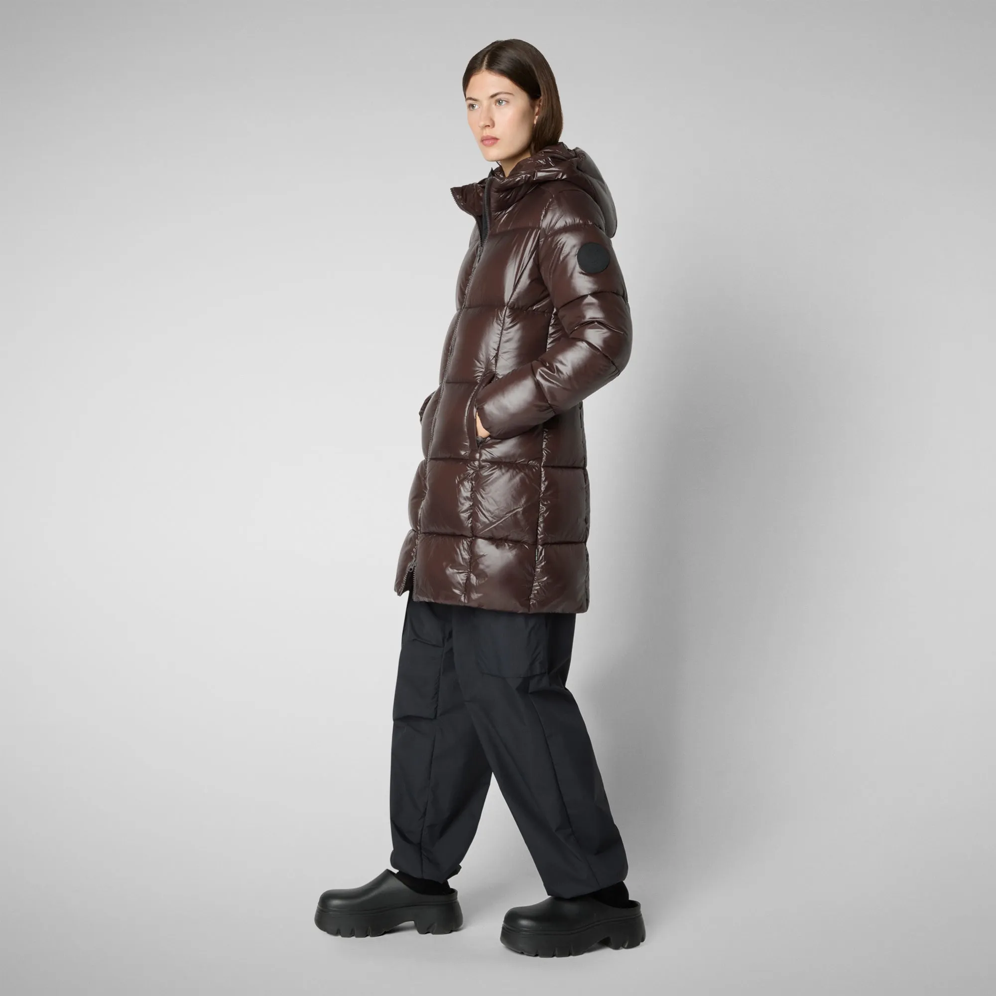 Women's Hooded Animal free Puffer Coat Ines in Brown Black