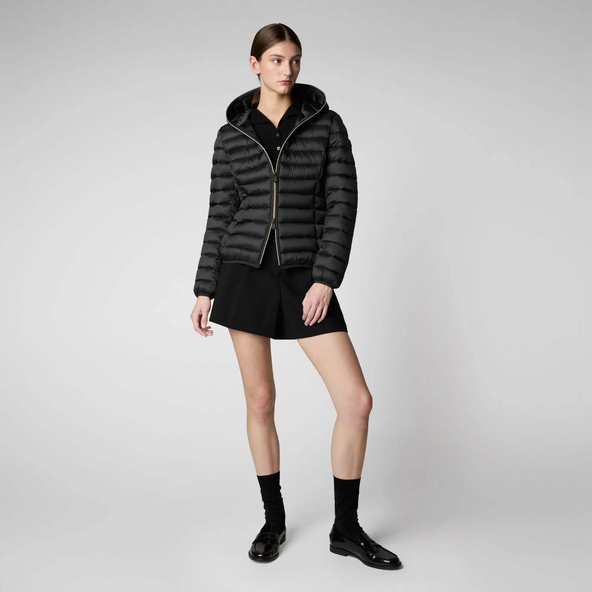 Women's Hooded Animal free Puffer Jacket Alexis in Black