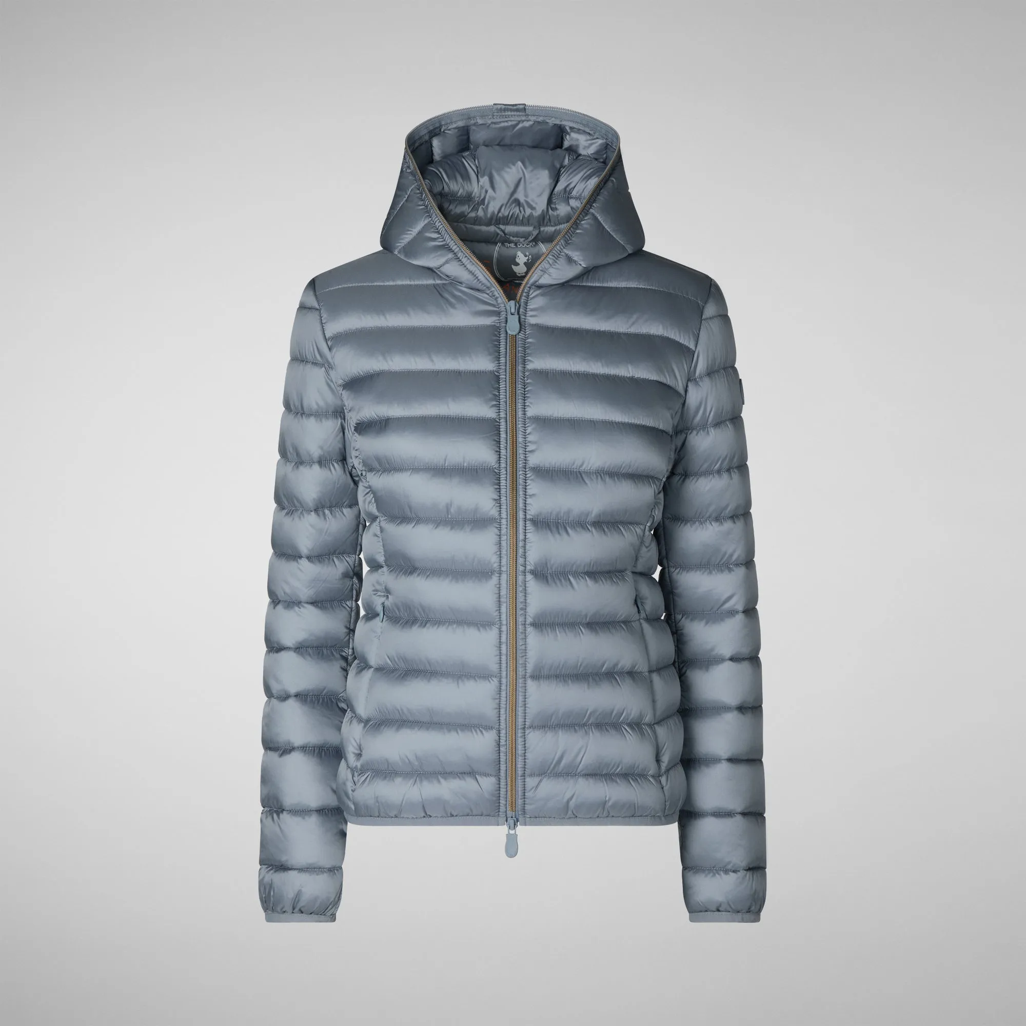 Women's Hooded Animal free Puffer Jacket Alexis in Blue Fog