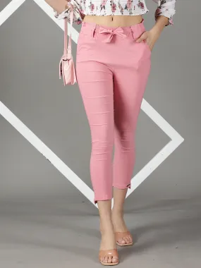 Women's Pink Solid Cigarette Trouser