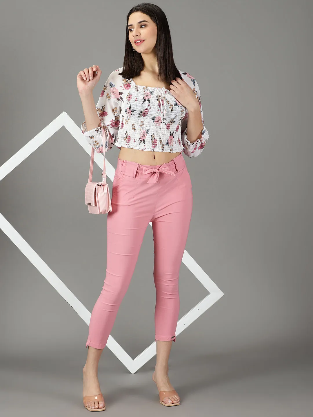 Women's Pink Solid Cigarette Trouser