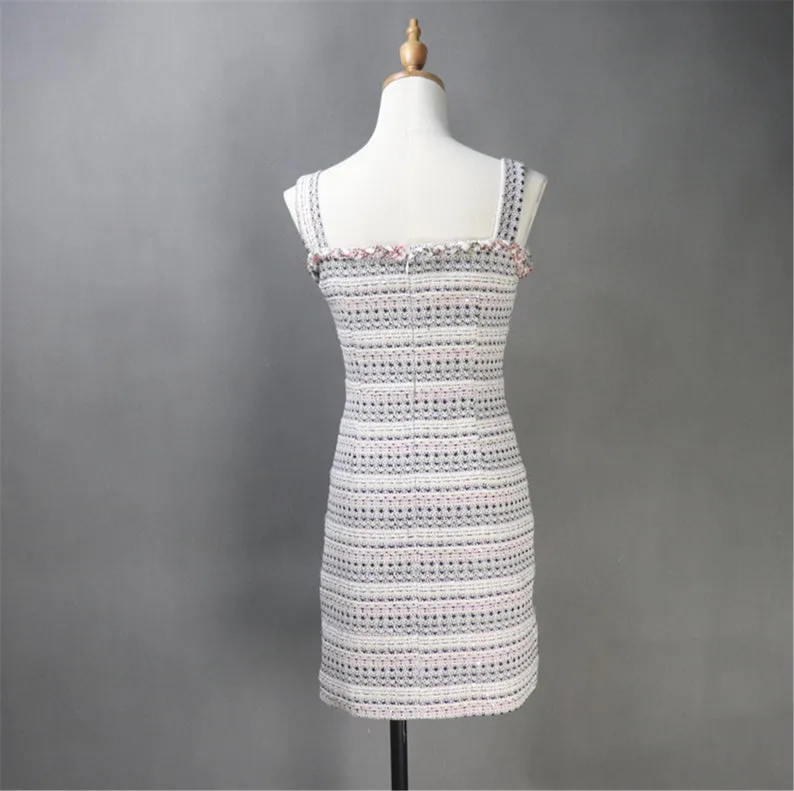 Women's Sheath Sequined Striped Tweed Mini/ Midi Dress