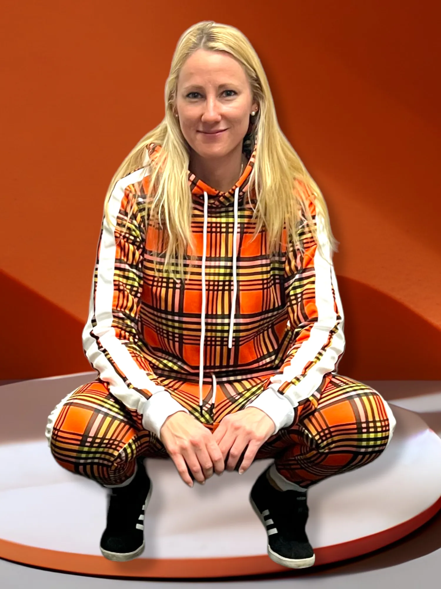 Women’s Slim-Fit Orange Stripe Tracksuit Set – Vibrant & Comfortable Two-Piece Outfit