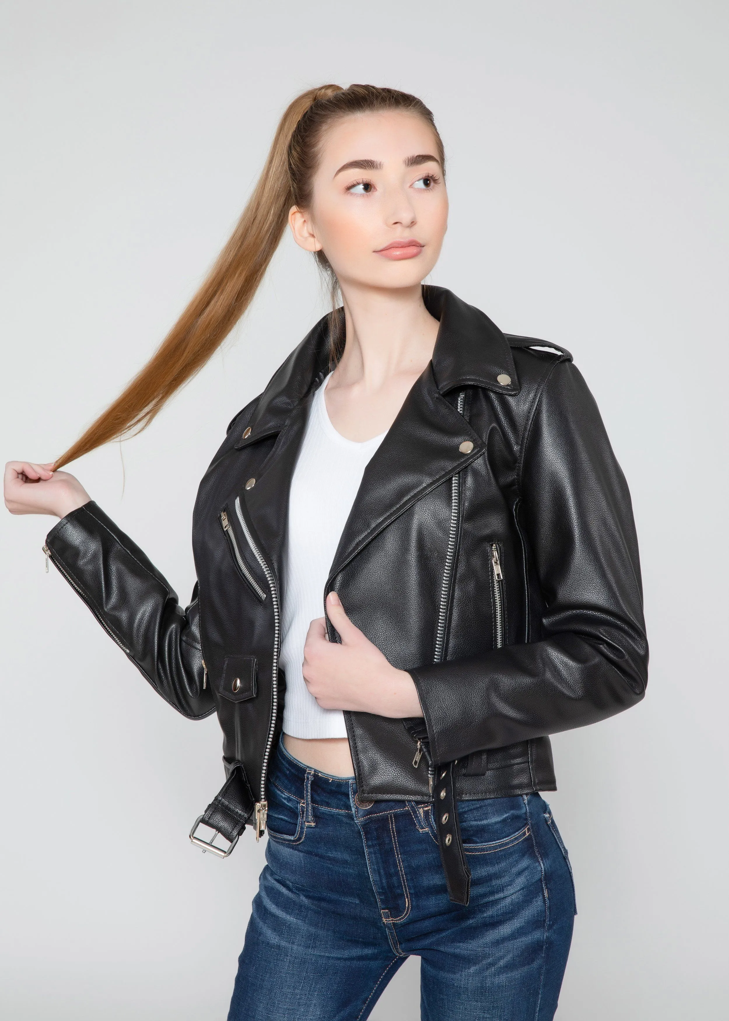 Women's Vegan Moto Style Faux Leather Jacket