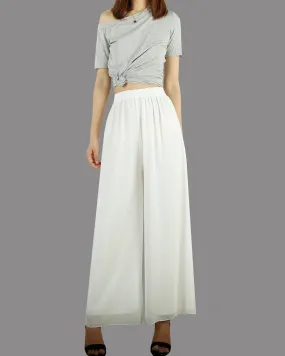 Women's wide leg pants, chiffon skirt pants, summer trousers, yoga pants, oversized casual customized pants (K1712)