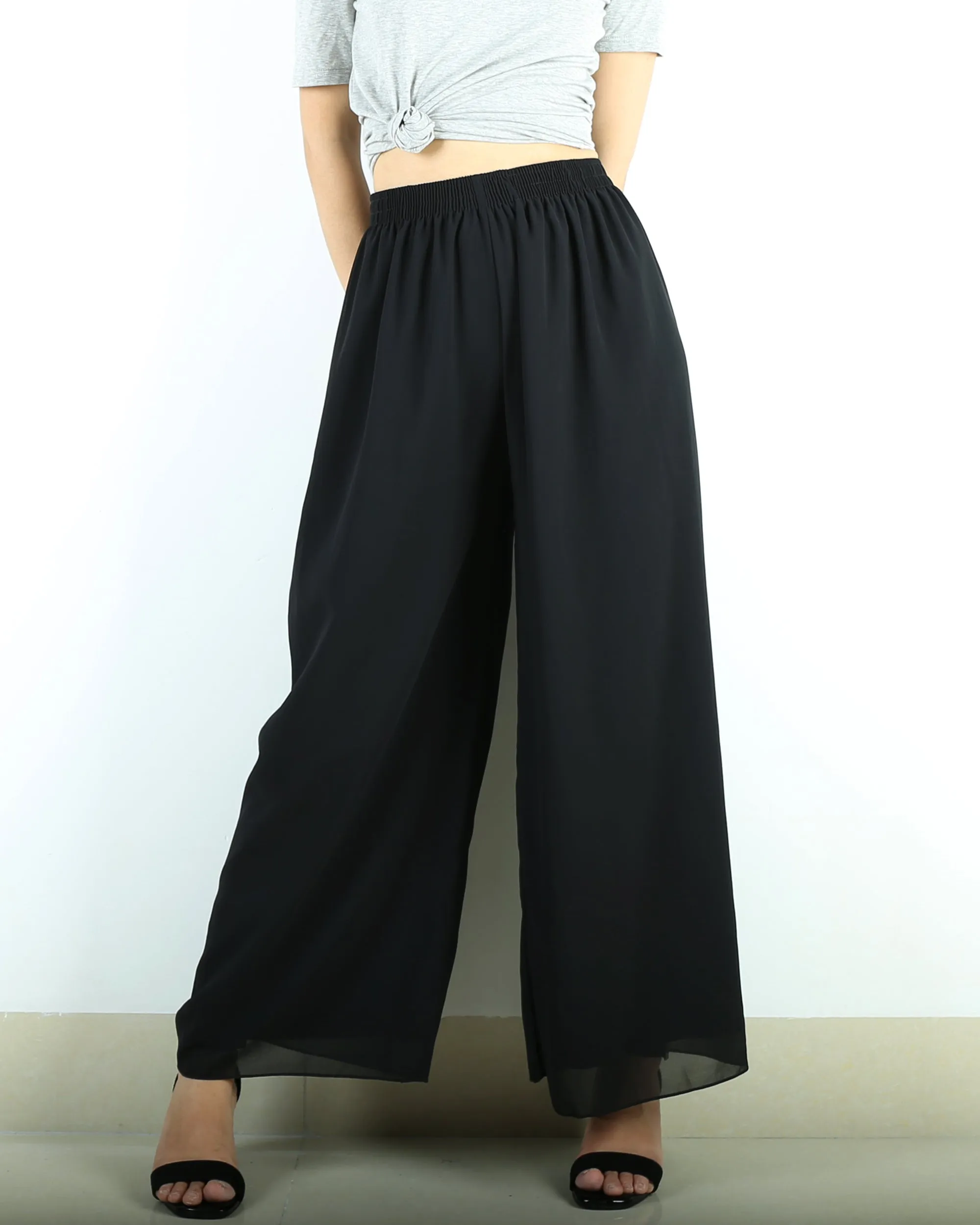 Women's wide leg pants, chiffon skirt pants, summer trousers, yoga pants, oversized casual customized pants (K1712)