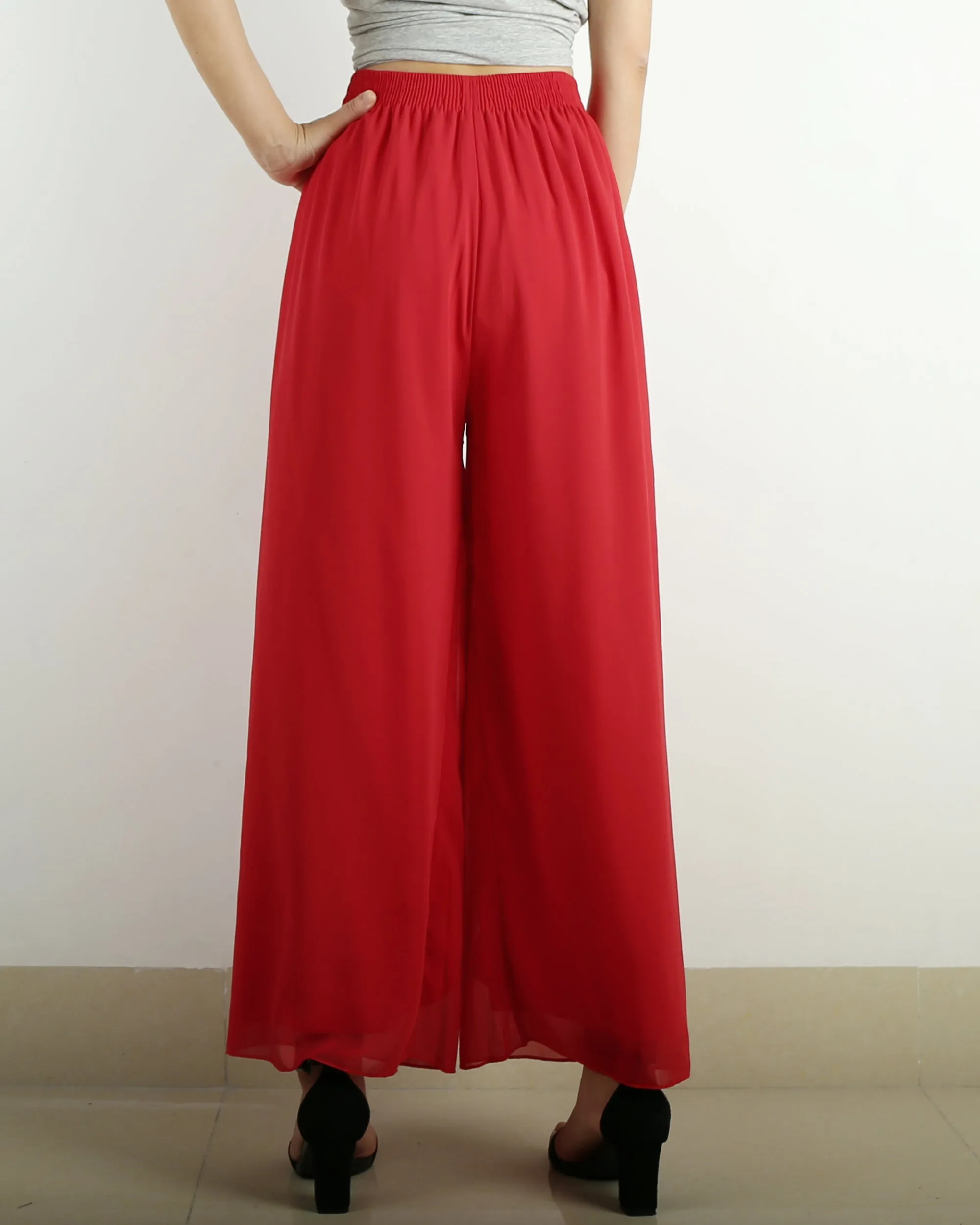 Women's wide leg pants, chiffon skirt pants, summer trousers, yoga pants, oversized casual customized pants (K1712)