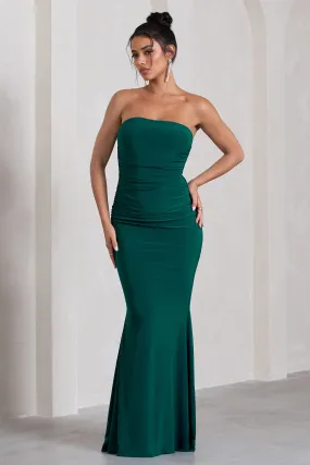 Wren | Bottle Green Ruched Bandeau Maxi Dress