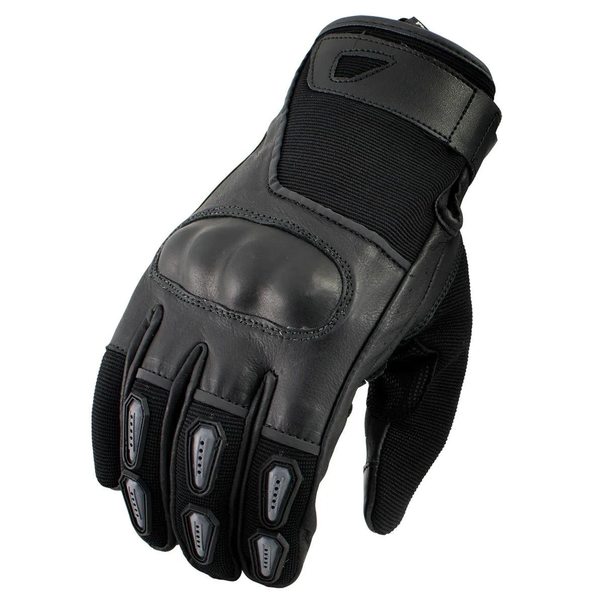 Xelement XG-7795 Men's Black Leather Padded Protective Racing Gloves with i-Touch Fingers