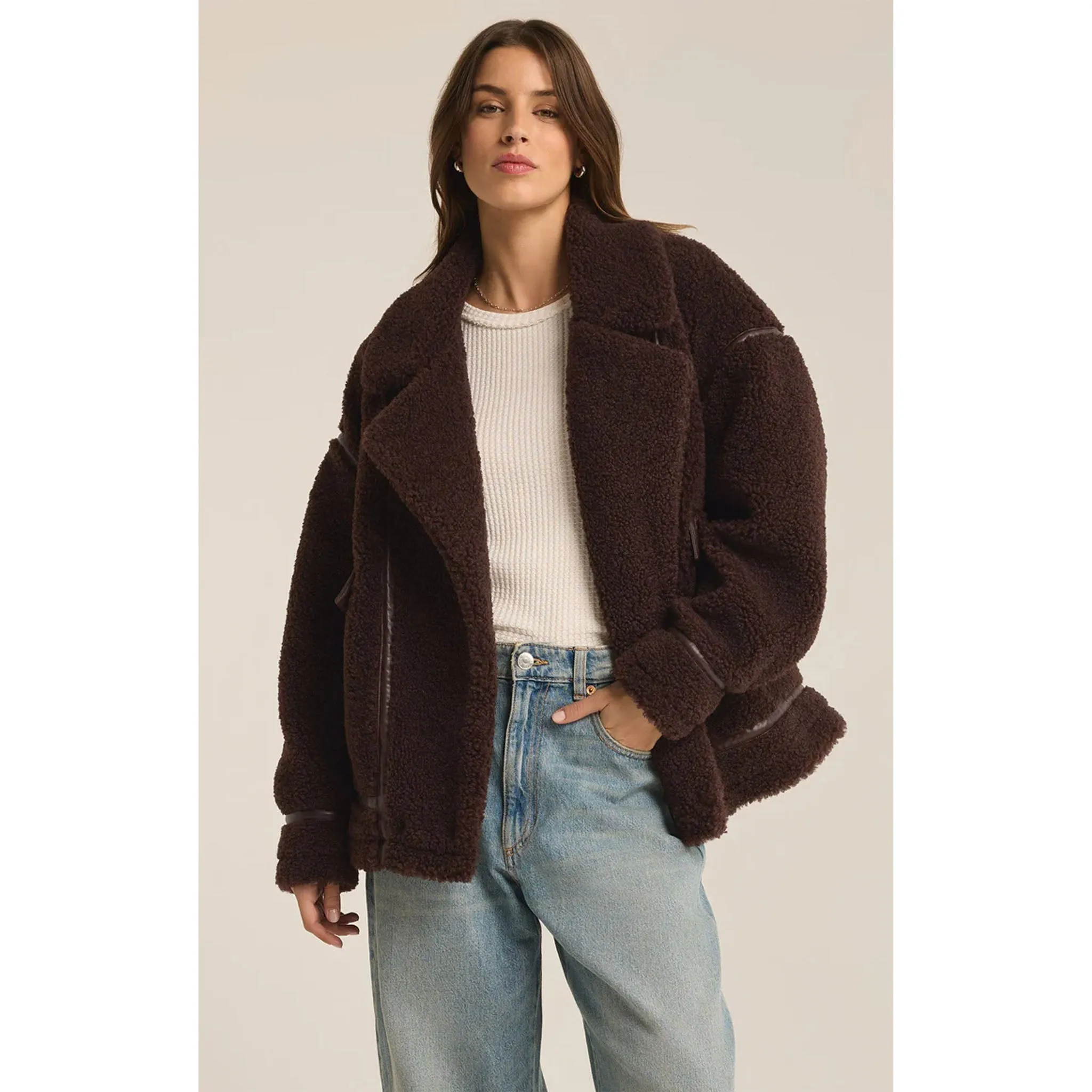 Z Supply Ari Sherpa Coat in Dark Chocolate