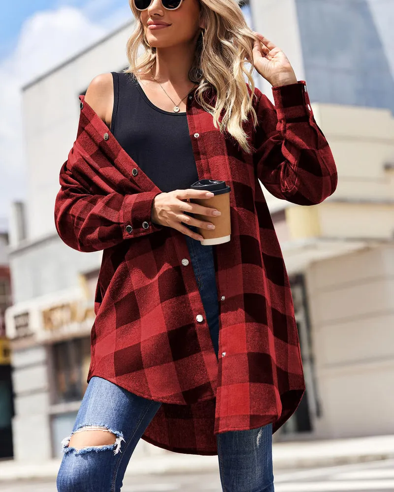 Zeagoo Womens Shacket Jacket 2023 Fashion Long Sleeve Flannel Shirt Plaid Button Down Blouse Coats Top with Pockets