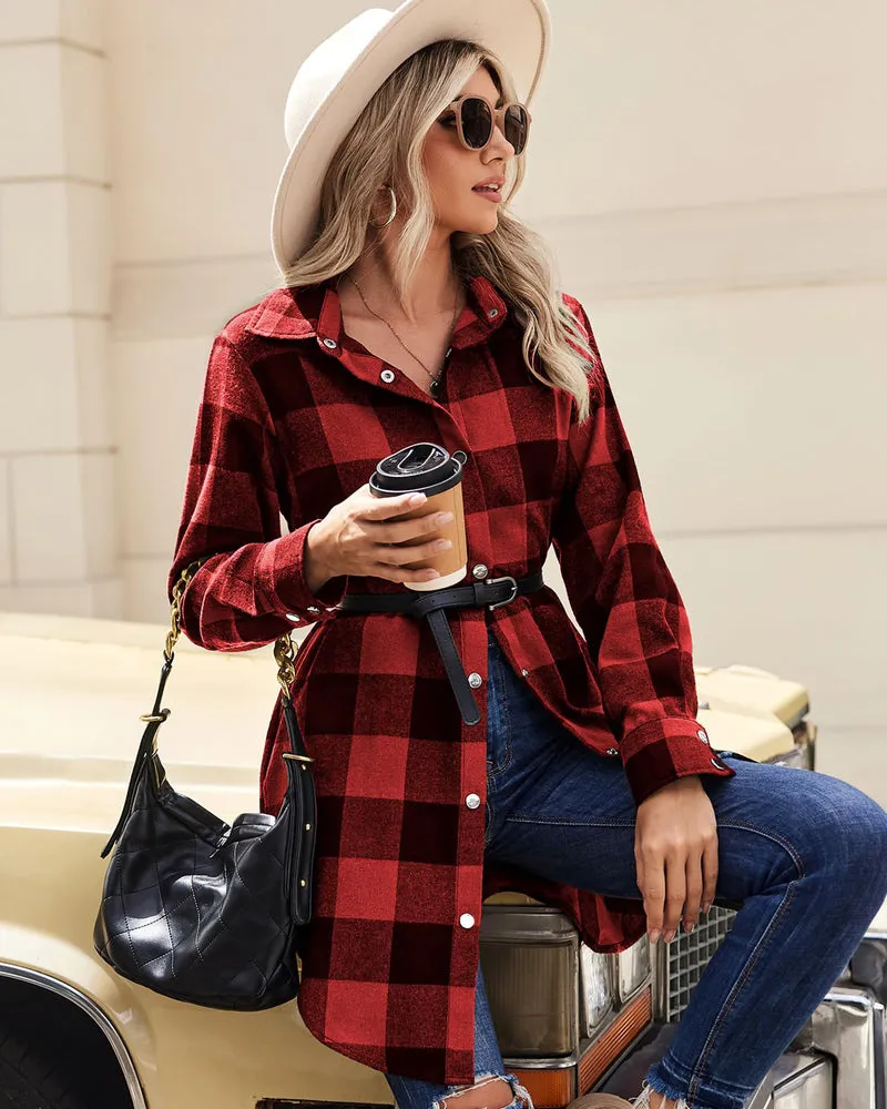 Zeagoo Womens Shacket Jacket 2023 Fashion Long Sleeve Flannel Shirt Plaid Button Down Blouse Coats Top with Pockets