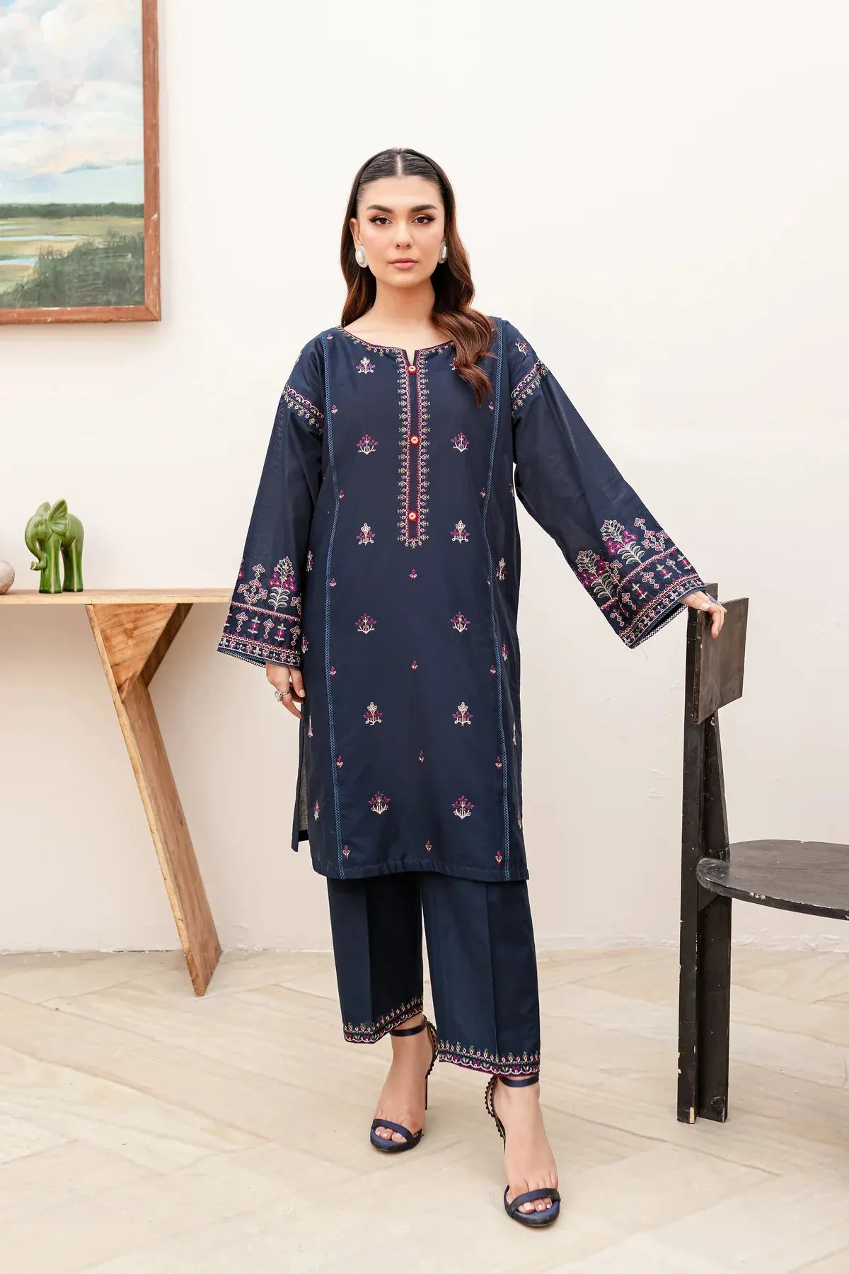 ZINCO FULLY EMBROIDERED STITCHED DRESS